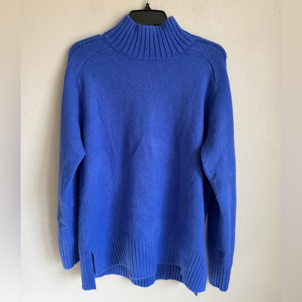 Loft Blue Wool Blend Turtleneck Tunic Sweater Womens M Winter Feminine - Picture 1 of 6